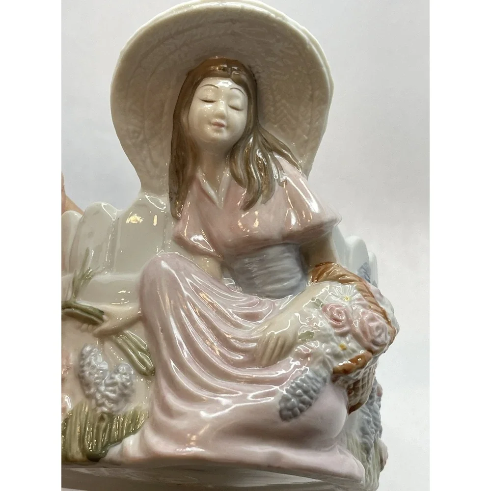 Teleflora Girl Planter Girl With Hat By Fence‎ 1982 Tiawan